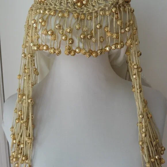Luxurious Gold Beaded cleopatra head dress.